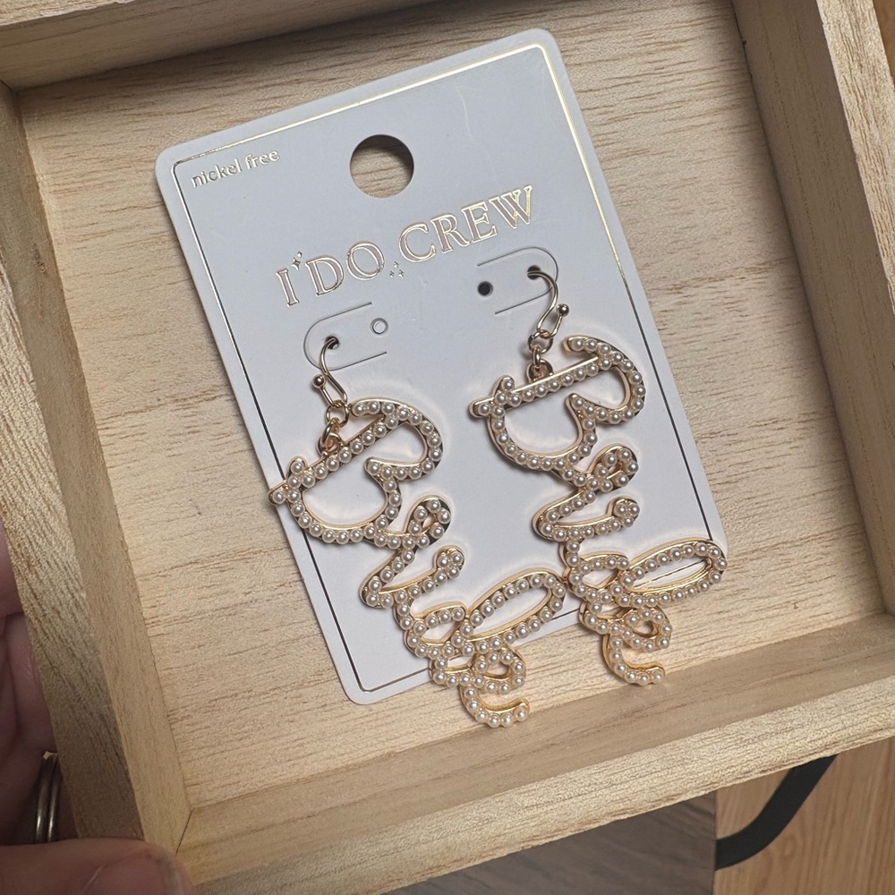 Gold and Pearl Bride Dangle Earrings - Picture 3 of 3